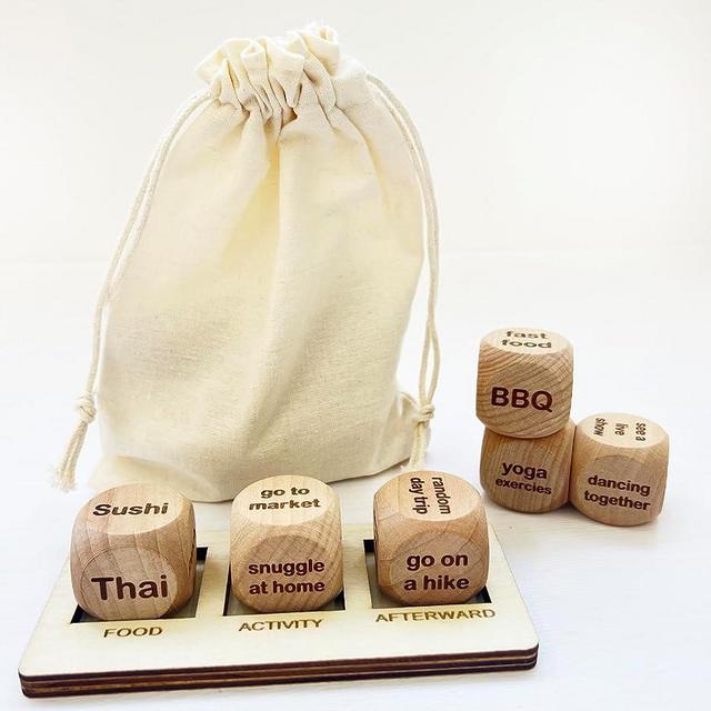 Couple Games for Date Night - Wooden Dice Date Decision, Maker Food Cube Game, for Him Her, Unique Wedding Gifts for Couples, Take Out Dice Date Night Activity Ideas