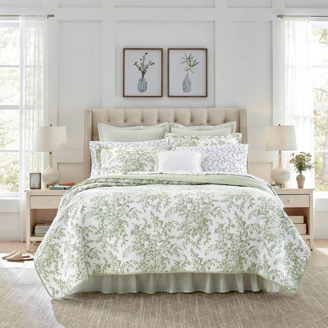 Full/Queen Bedford 3pc Cotton Quilt & Sham Set Green - Laura Ashley