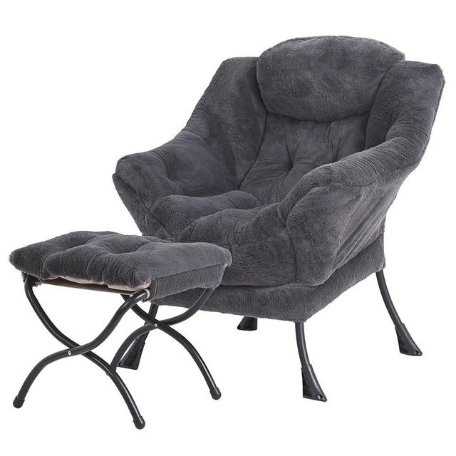 Tiita Lazy Chair with Ottoman, Modern Large Accent Lounge Chair, Leisure Sofa Armchair with Ottoman, Reading Chair with Footrest for Bedroom, Living Room, Dorm Rooms, Garden and Courtyard