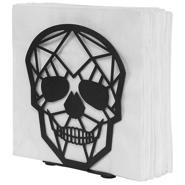 MyGift Matte Black Skull Design Metal Napkin Holder