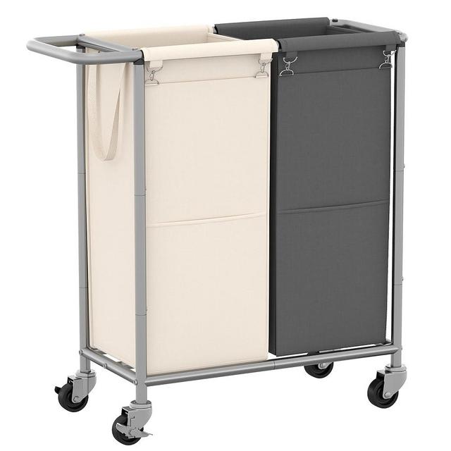 Heybly Laundry Basket, 2 x 18.5 Gal Laundry Separator Hamper with Heavy Duty Rolling Wheels, Divider Sorter with Removable Bags, Dirty Clothes Storage, 29.1 x 15.4 x 33.1 Inches HLH021P02