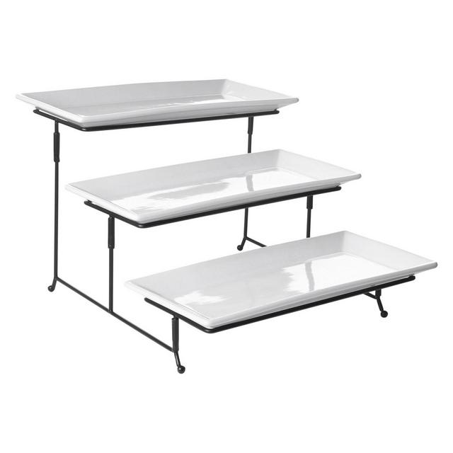 3-Tier Rectangular Serving Plate Set with Rack
