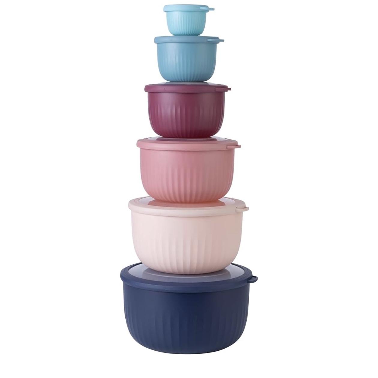 COOK WITH COLOR Prep Bowls with Lids- Wide and Deep Nesting Plastic Small Mixing Bowl Set with Lids, 12 Piece Set - Deep Bowls, Navy
