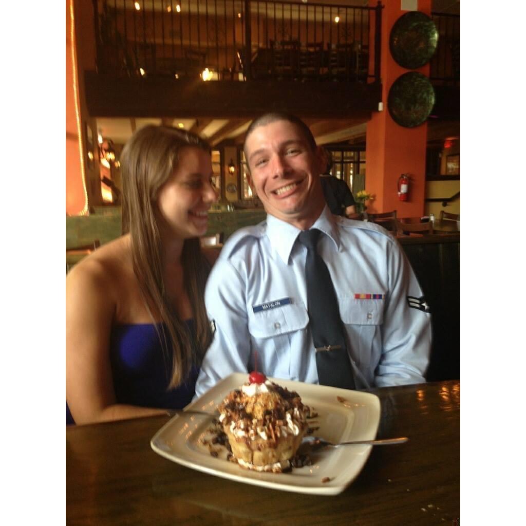 When Joe tries to tell the waitress that I need five desserts so that he can eat them all and not take the blame for being a fatty.