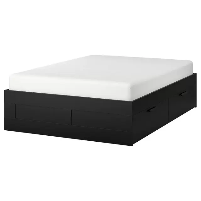 BRIMNES Bed frame with storage, black, LönsetKing