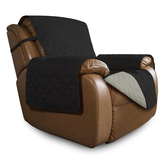 Easy-Going Oversized Recliner Cover Reversible Couch Cover Sofa Cover for Living Room Water Resistant Furniture Protector with Elastic Straps for Pets Dog (Oversized Recliner, Black/Beige)