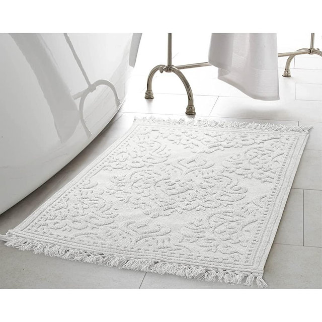 Jean Pierre New York Ricardo Cotton Fringe 17x24/21x34 in. 2-Piece Bath Rug Set, White