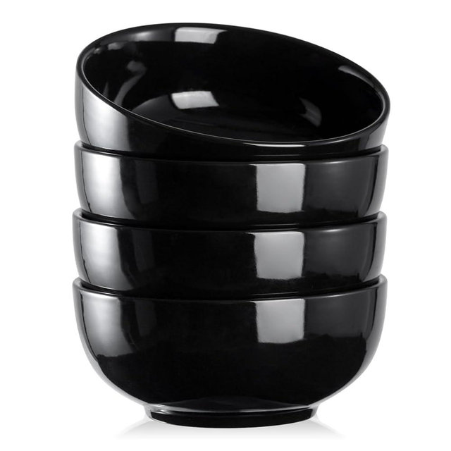 DOWAN 22 OZ Ceramic Soup Bowls & Cereal Bowls - 6" Classic Bowls Set of 4 for Soup, Cereal, Oatmeal, Fruit, Rice - Dishwasher & Microwave Safe (Black)