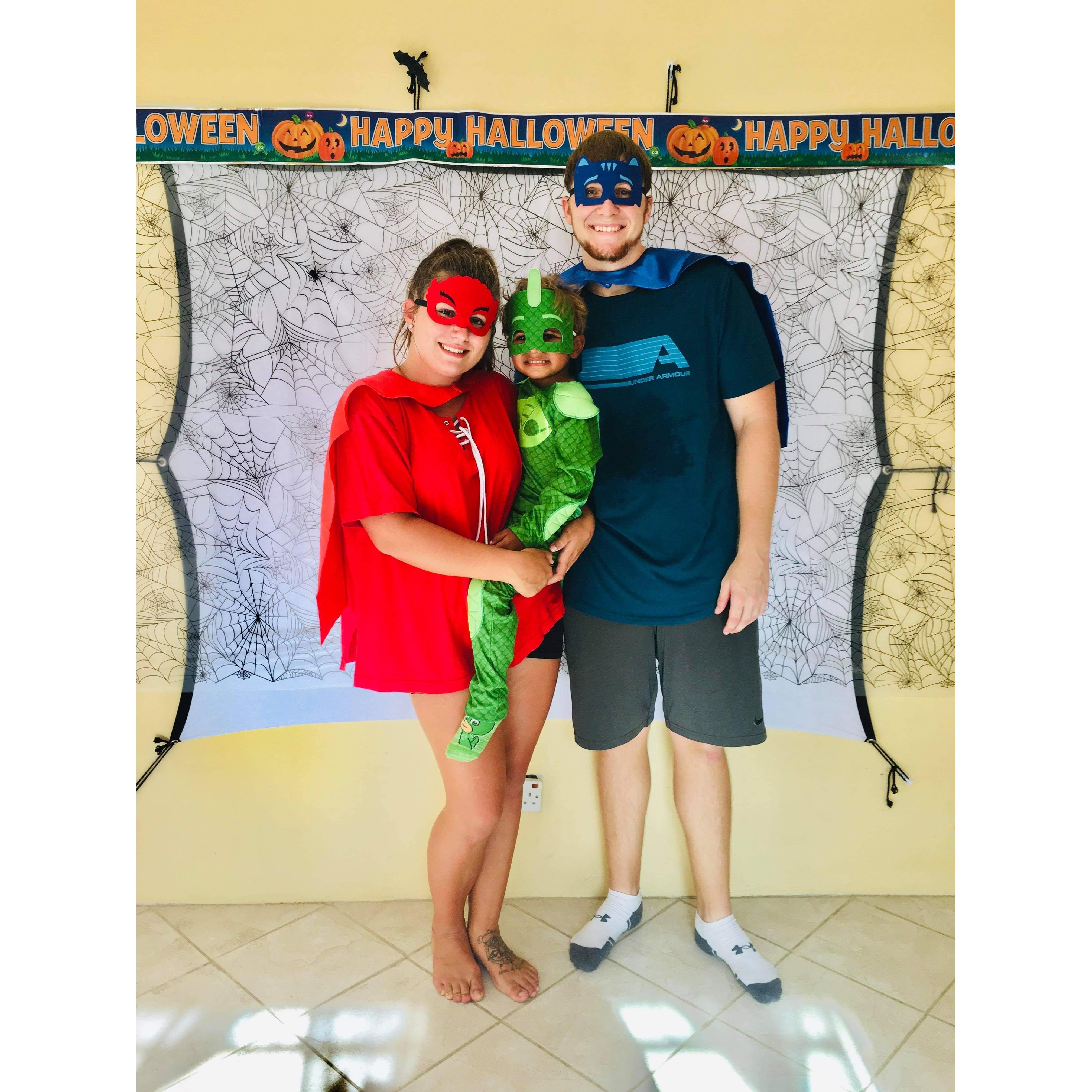 We were the PJ masks for Halloween 2019!