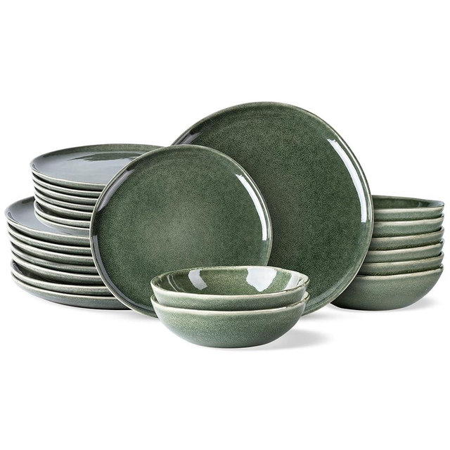 AmorArc Ceramic Dinnerware Sets,Handmade Reactive Glaze Plates and Bowls Set,Highly Chip and Crack Resistant | Dishwasher & Microwave Safe Dishes Set,Service for 8 (24pc)