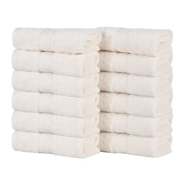 Organic Cotton Medium Weight Solid Face Towel Washcloth Set of 12, Ivory - Blue Nile Mills