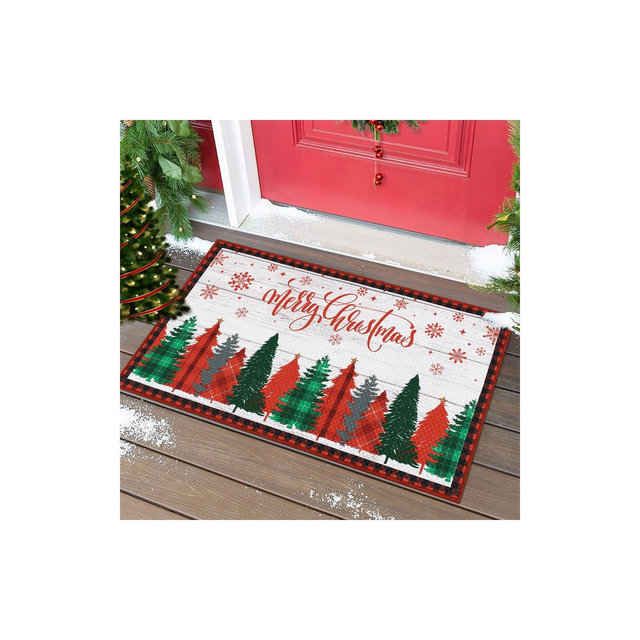 Merry Christmas Doormat Buffalo Plaid Welcome Mat Winter Holiday Door Mat