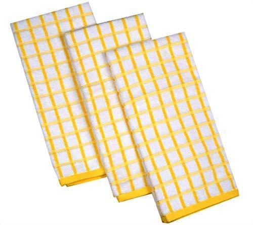 Urban Villa Terry Kitchen Towels, Premium Quality, 100% Cotton,Ultra Soft (Size: 20X30 Inch), Lemon Yellow/White Highly Absorbent Over Sized Kitchen Towels with Hanging Loop - (Set of 3)