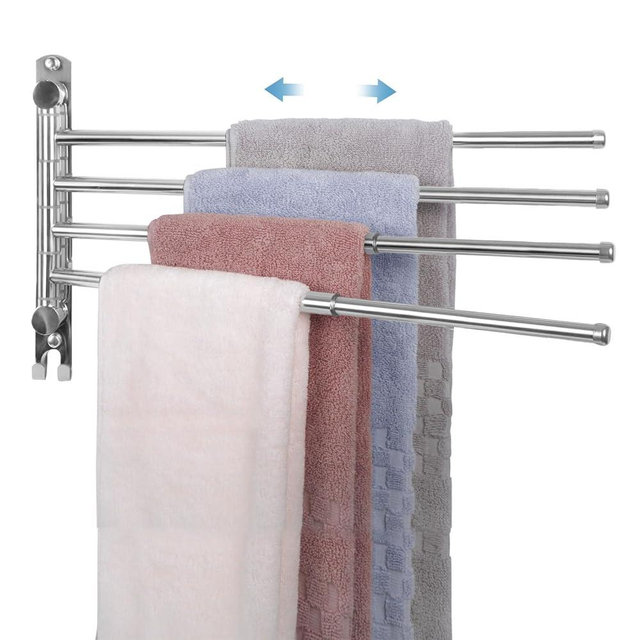 Adjustable Bathroom Towel Rack JSVER SUS304 Stainless Steel Towel Rack with Adjustable Arms (Silver, 4 Arms)