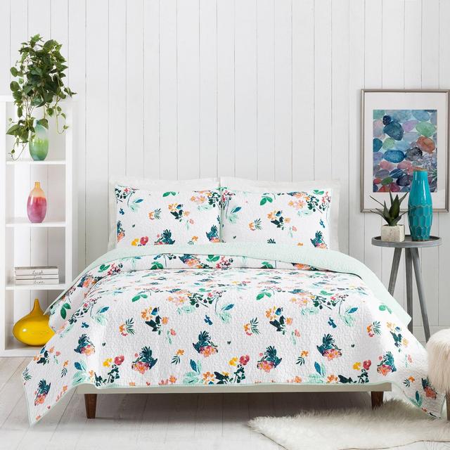 3pc King Daydreaming Quilt Set Green/Pink/White - CreativeIngrid for Makers Collective