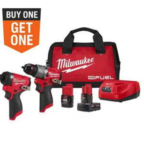 Milwaukee M12 FUEL 12-Volt Lithium-Ion Brushless Cordless Hammer Drill and Impact Driver Combo Kit w/2 Batteries and Bag (2-Tool) 3497-22