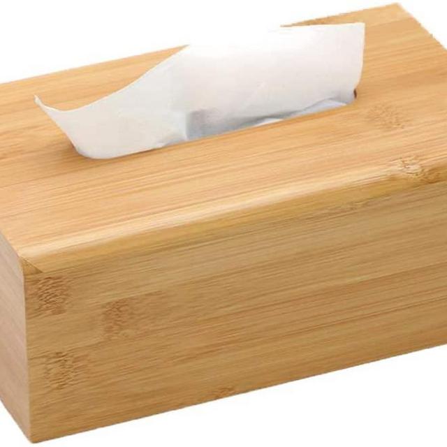 Rectangular Bamboo Tissue Box Cover, Anti-Microbial Water Resistant Wooden Facial Tissue Box for Bathroom, Office Desk, Nightstand 27 X 15.5 X 11.5 cm