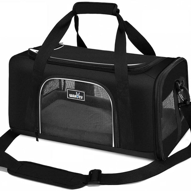 Wakytu TSA Approved Pet Carrier for Small Medium Cats and Dogs | Dog Carrier with Adequate Ventilation | 4 Mesh Windows, 3 Entrance, Locking Safety Zippers, Padded Shoulder Strap, Black