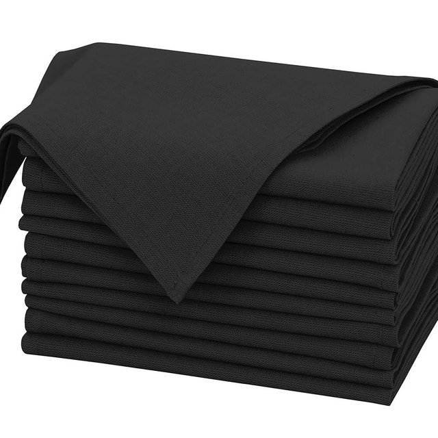 Ruvanti Linen Napkins Set of 12, 18x18 Cloth Napkins, Cotton Linen Blend Napkins Cloth Washable, Soft, Reusable Dinner Napkins for Wedding, Parties, Christmas, Thanksgiving, Everyday Use - Black