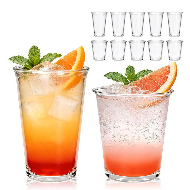 Mapoxy 12 Pack Glass Cups Set with Rolled Rim, 12 oz Highball Glasses &10 oz Cocktail Glasses, Thick Stackable Tumblers for Iced Coffee, Smoothies, Bubble Tea, Water, Juice, Home Bar Essentials