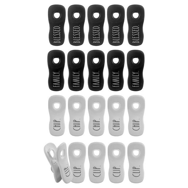 Rae Dunn 20 Pc Bag Clips with Magnet- Food Clips, Chip Clips, Bag Clips for Food Storage with Air Tight Seal Grip for Bread Bags, Snack Bags and Food Bags (Black and White)