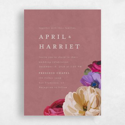 Pink Floral Wedding Invitation - Wildrose Bloom