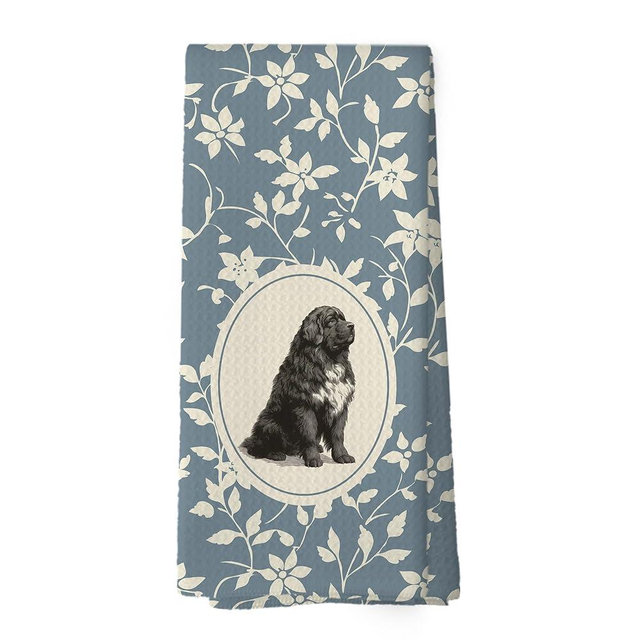 XPH Blue Floral Newfoundland Dog Kitchen Dish Towels, Newfoundland Gifts for Women, Dog Lovers Mom Gifts, Vintage Flower Cottagecore Hand Towel Kitchen Tea Towels Decorations, 16x24inch