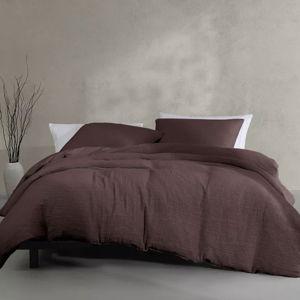 Dark Bittersweet Washed Texture Solid Cotton Jacquard 3 Piece Duvet Cover Set, Queen
