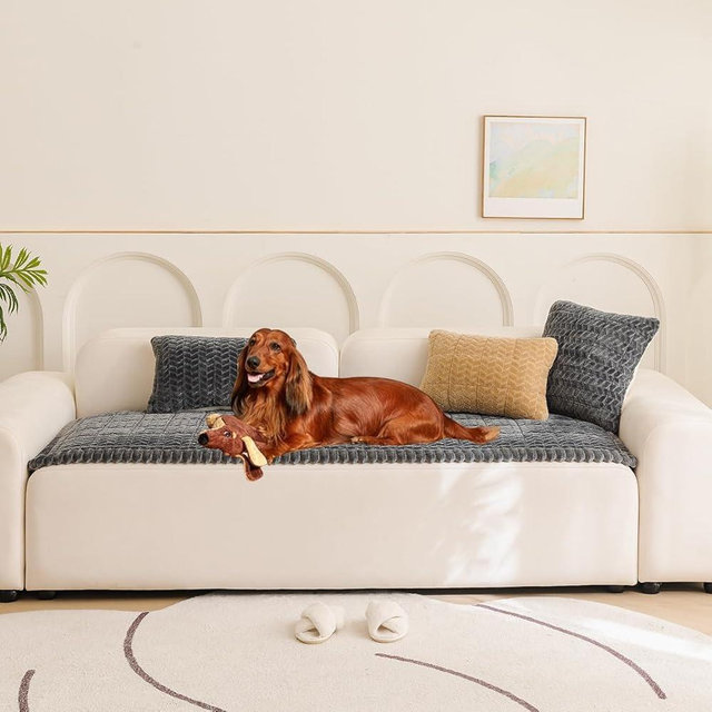 Mitid Sofa Cover Fuzzy Couch Cover for Pet, Couch Covers for Dogs Washable Non-Slip Sofa Slipcover Cushion Protector Pets Friendly Mat Bed
