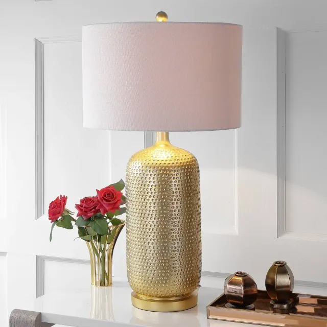30" Sophia Resin Table Lamp Gold - JONATHAN Y: Modern Drum Shade, UL Listed, E26 Socket