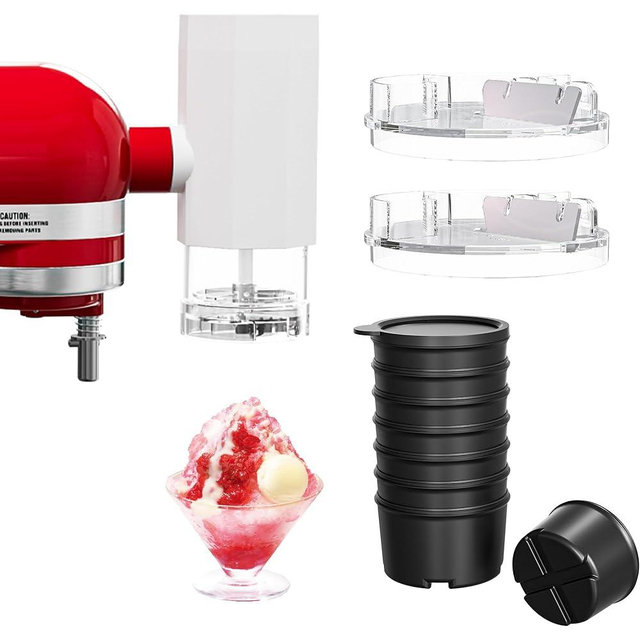 Shave Ice Attachment for KitchenAid Stand Mixer, Snow Cone Maker for KitchenAid with 8 Ice Molds, Stainless Steel Blade Ice Shaver Attachment for KitchenAid Mixer