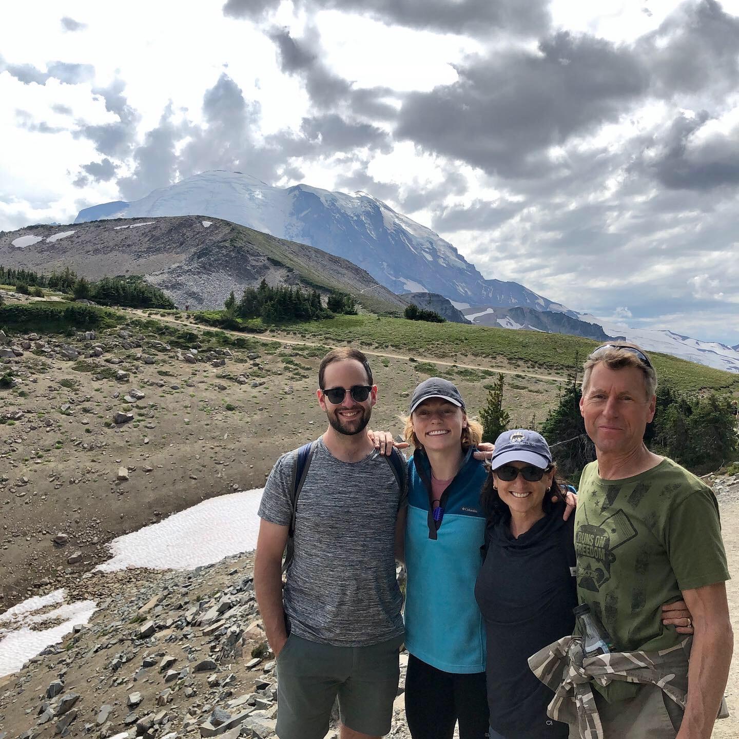 Hiking around Mount Rainier in Washington state with Emily's parents