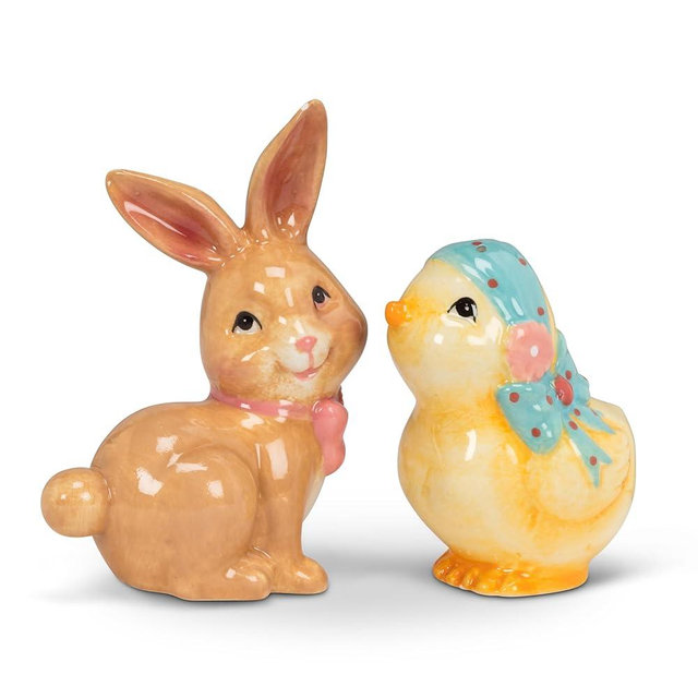Abbott Collection Bunny & Chick Salt & Pepper Shakers - Ceramic, Yellow/Brown (4"H)