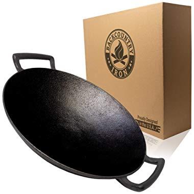 Backcountry Iron's Cast Iron Wok for Stir Frys and Sautees (14 Inch Large, Pre-Seasoned for Non-Stick Like Surface, Cookware Oven/Broiler/Grill Safe, Kitchen Deep Fryer, Restaurant Chef Quality)