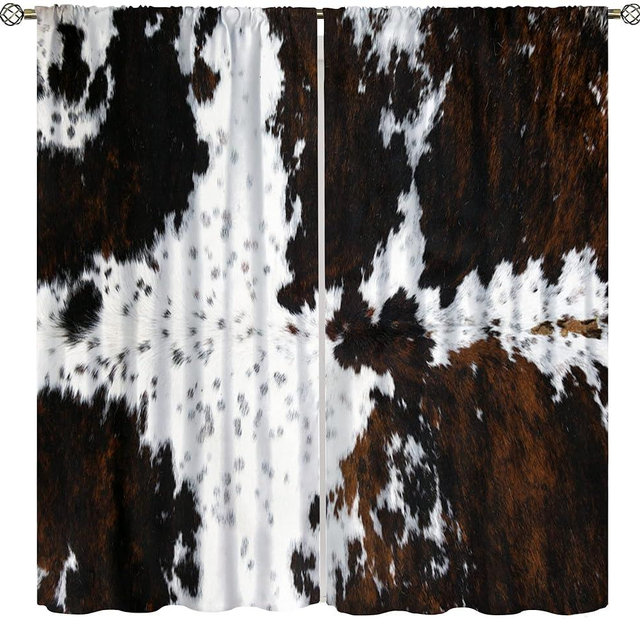 YCness Cow Print Curtains, Animal Fur Skin Curtains Brown Cowhide Western Farm Window Treatments for Kids, Wild Animal 3D Print Rustic Hunter Theme 2 Panel Sets, 63x72 Inch