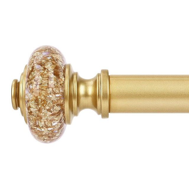 Gold Curtain Rods for Windows 48 to 84 Inch, Decorative Vintage Crystal 1'' Diameter Curtain Rod with Gold Foil Finials, Adjustable Heavy Duty Easy Install Drapery Pole Set for Farmhouse, Bedroom