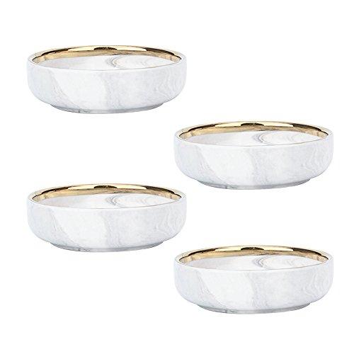 Colias Wing Elegant&Attractive Marble Pattern Stylish Design Multipurpose Porcelain Side Dish Bowl Seasoning Dishes Soy Dipping Sauce Dishes-Set of 4-White&Golden