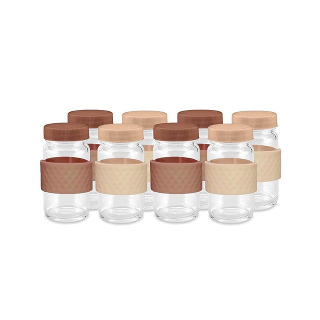 Juice Shot Containers, Glass, Clear, 2oz, Colored Lids & Silicone Grip Bands, Beverage Storage, Juicing, Ginger & Turmeric Bottles