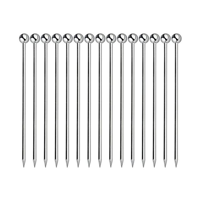 15PCS Cocktail Picks, Metal Stainless Steel Cocktail Toothpicks, Reusable Cocktail Skewers, Garnish Picks Bloody Mary Skewers, Metal Martini Picks for Olives Appetizers Fruit (Silver/4.3 Inches)