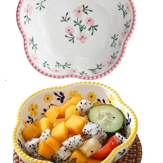 yaocoral 2 Pack 8 OZ Small Ceramic Candy Dish Floral Candy Bowl Cute Flower Ceramic Bowls for Dessert,Snack,Fruit,Yogurt,Ice Cream,Cereal,Dipping Sauce,Side Dishes