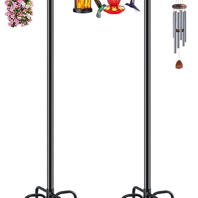 Gtongoko Double Shepherds Hook for Outdoor, 2 Pack 63 Inch Heavy Duty Bird Feeder Pole 5/8 Inch Thick Garden Hooks for Hanging Hummingbird Feeder, Plant Baskets, Solar Light Lanterns