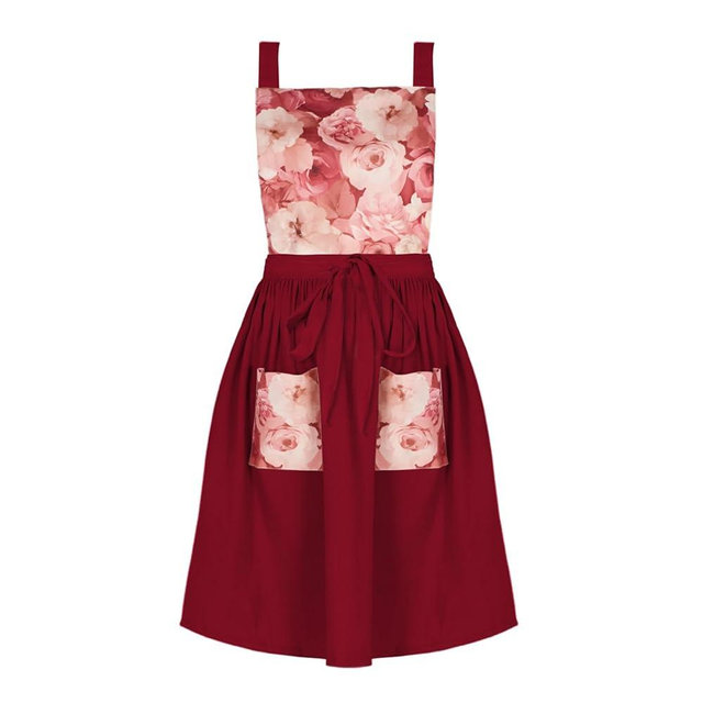 FOTVEFLEIR Vintage Cute Apron Dress for Women with Pockets,Cross Back Pinafore Aprons for Cooking,Baking,Kitchen,Gardening