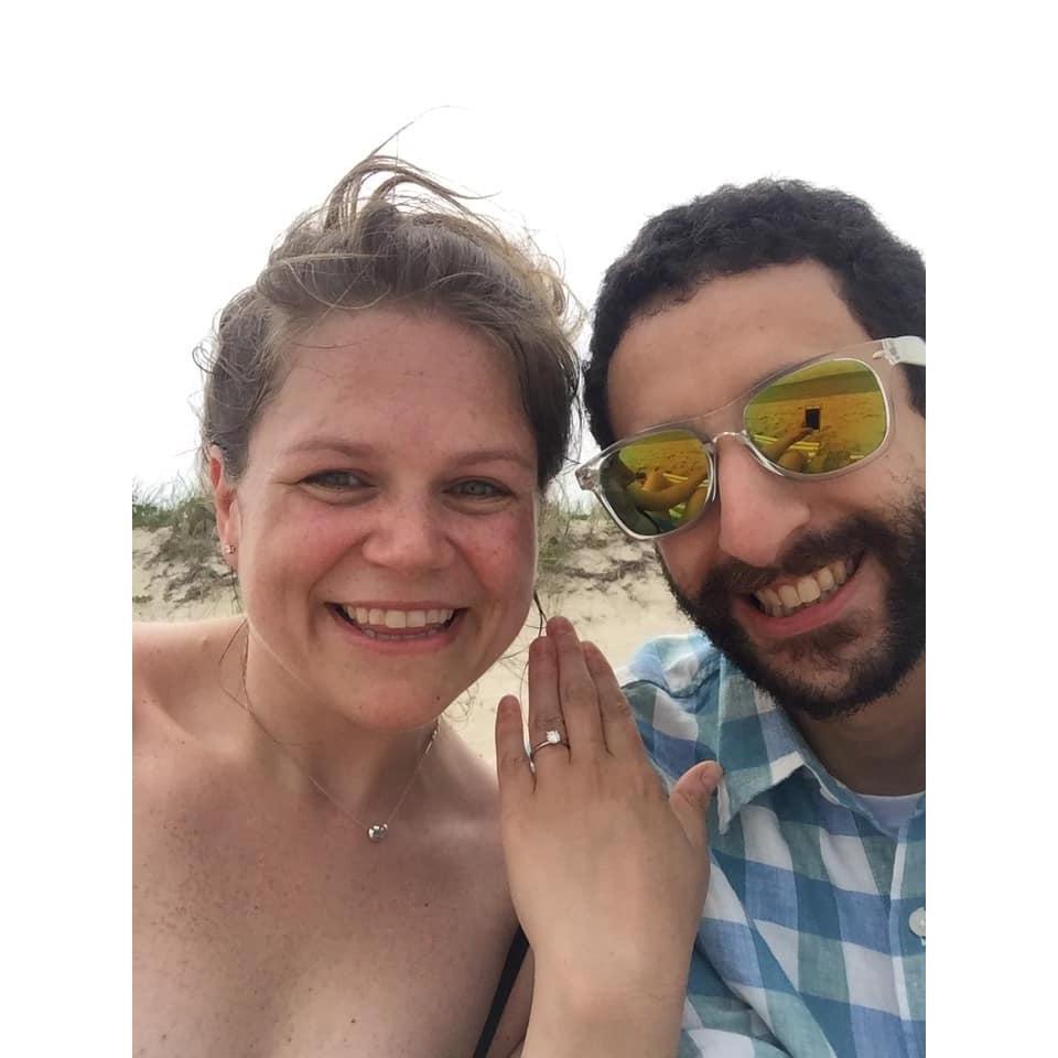 A photo from right after Matt proposed to me at Lighthouse Beach in Chatham, MA July 6, 2019.