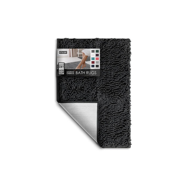 Hearth & Harbor Bathroom Rugs, Chenille Bath Mat - Black Bath Rug, 17x24
