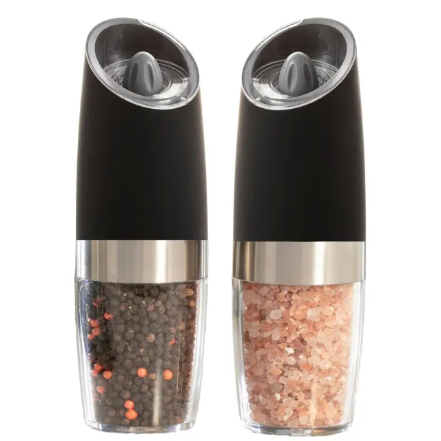 Gravity Electric Pepper and Salt Grinder Set – One-Handed Automatic Operation, Adjustable Coarseness, LED Light, Battery Powered, Ceramic Mechanism