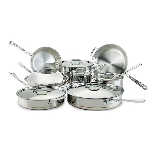 All-Clad 60090 Copper Core 5-Ply Bonded Dishwasher Safe Cookware Set, 14-Piece, Silver