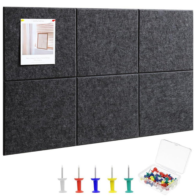 Large Cork Board 36" x 24", 6 Pack Felt Wall Tiles with 30 Pcs Pushpins, Bulletin Board with Removable Self-Adhesive Strips, Pin Boards Cork Boards for Walls Office Home Classroom Decor-Dark Gray