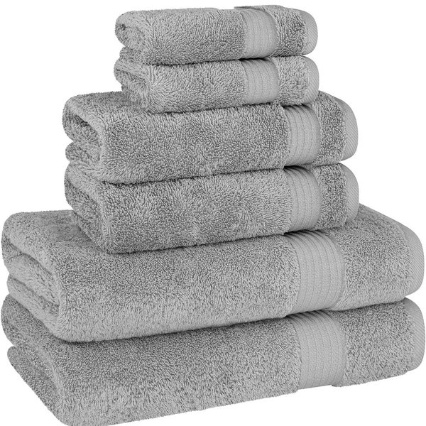 Cotton Paradise 6 Piece Towel Set 100% Cotton Soft Absorbent Turkish Towels for Bathroom 2 Bath Towels 2 Hand Towels 2 Washcloths Light Gray Towel Set