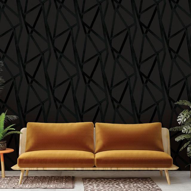 Tempaper Peel & Stick Intersections Wall Paper, Black On Black