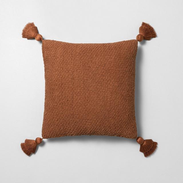 18" x 18" Textured Cotton Tassel Decor Pillow Rust - Hearth & Hand™ with Magnolia